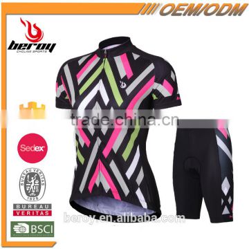 BEROY geometrical short sleeve garment cycling sets for ladies,specialized indoor cycling bike clothes