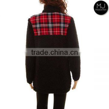 FACTORY LOW MOQ Women Winter Plaid Monogram Fleece Pullover Wholesale photo-5