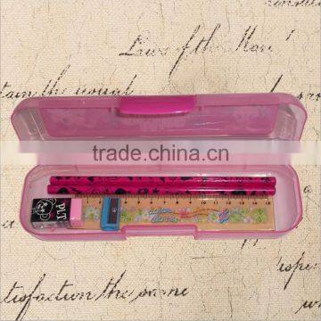 Curtom Logo Print Transparent Colorful Plastic Pencil Case Pen Boxes Set With Pencil Ruler and Eraser photo-4