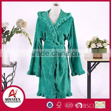 Fashion 100% polyester heart cut coral fleece home women bathrobe hooded sleepwear