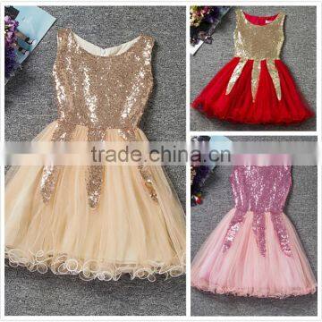 In stock golden sparkle ivory flower girl party wear western dress M5070450