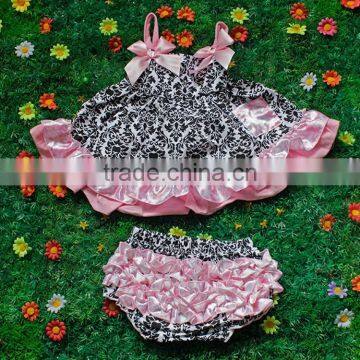 Wholesale 2 piece pink damask ruffle baby girl swing top M5052207