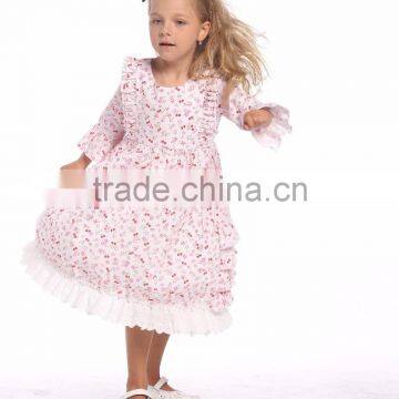 wholesale long sleeve flora print girls ruffle dress outfit