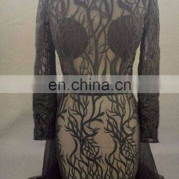 Sexy See Through Black Lace Mermaid Evening Dress With Detachable Train photo-3