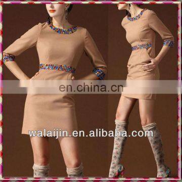 Beaded Woolen Dress Ladies Korean Dress New Fashion