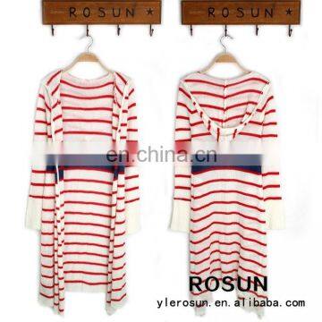 Fashion hoodies long length cardigan sweater red and white striped sexy girls sweater