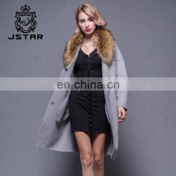 Fashion Women Cashmere coat With Fox Fur Collar