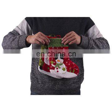 26CM Medium 3D Embroidery Cartoon Decoration and Gift Christmas Stockings With Snowflakes Printing - Snowman photo-6
