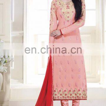 Orange Colored Faux Georgette Designer Suit.