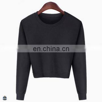 T-WH557 French Terry 100% Cotton Plain Black Crop Sweatshirt