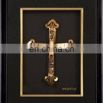 Particular and Popular 24k gold foil leaf frame with Cross symbol provided delicated frame, good for ornament