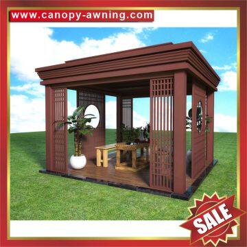 Modern Outdoor Park Garden Wood Style Aluminum Alu Gazebo Pavilion Pagoda Gloriette Canopy Awning Manufacturer