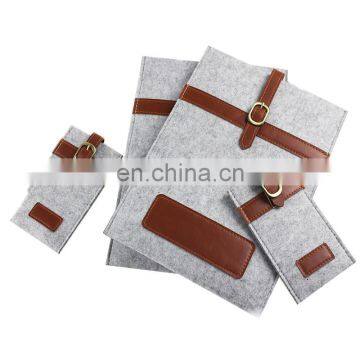 Leather Decoration Felt Tablet Sleeve Protective Pouch Bag Set With Cell Phone Storage Bags photo-7