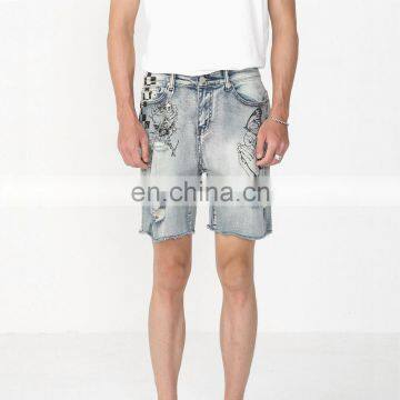 DiZNEW OEM Custom Denim Hand Printing Art Mens Bermuda Jeans Shorts photo-2