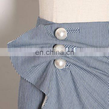 TWOTWINSTYLE Elegant Striped Pearls Ruched High Waist Patchwork Split Irregular Midi Skirts 2020 photo-3