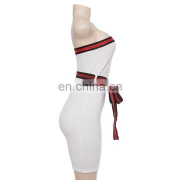 Women's Off The Shoulder Contrast Waist Belt WISH Hot Sell Summer New Backless Solid Party Wear Color Dress photo-2