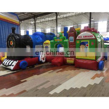 Commercial Inflatable Hot Air Powered Train Jumping Castles For Children Play Center