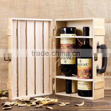 Accept OEM silk printing logo wooden wine bottle box, 2-bottle wine box, wine crate