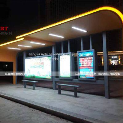 Campus solar system bus station multifunctional bus shelter advertising light box manufacturer