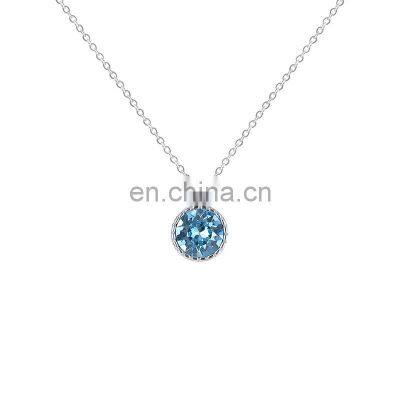 Fashion S925 Sterling Silver Jewelry Ocean Heart Birthstone Pendant Crystal Women Necklace