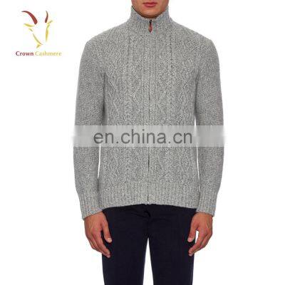 Men Cashmere Wool Turtle Neck Cable Cardigan photo-2