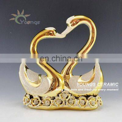 Golden Pottery Swan Crafts for Gift And Decoration