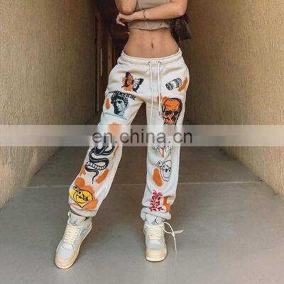 2021 Autumn and Winter New Fashion Street Trend Multi-pattern Printing Strap Thick Warm Casual Pants photo-2