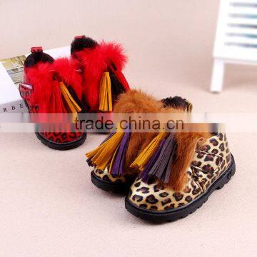 C70011A Hot sale good quality leopard print warm boots fashion tassel kids boots