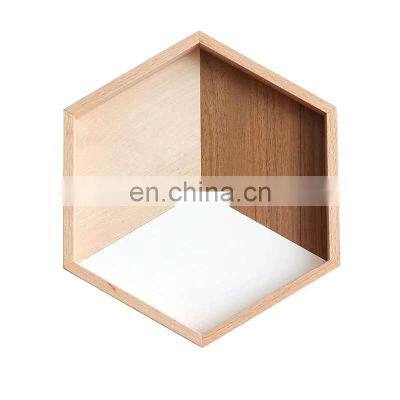 Creative wooden fruit plate European simple hexagon three wood splicing wooden plate set customized by the manufacturer