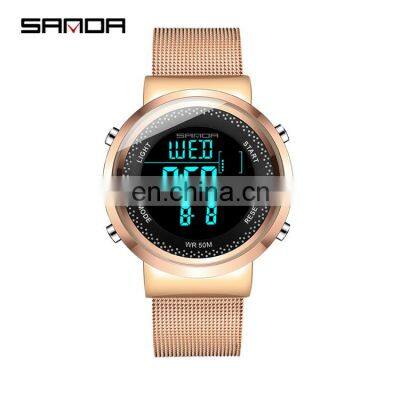 SANDA 383 384 Stainless Steel Mesh Band Digital Wrist Watch For Men Women Sports Trendy Couples Watches photo-5
