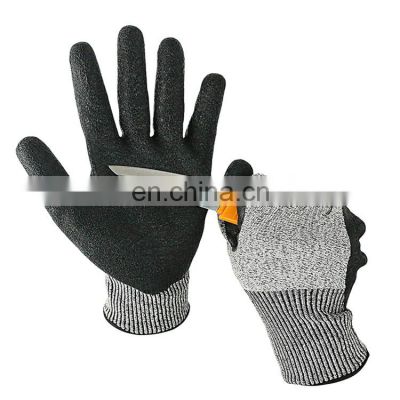 Durable HPPE level 5 cut resistant crinkle latex gloves safety industrial latex gloves Guanti antitaglio Da Lavoro