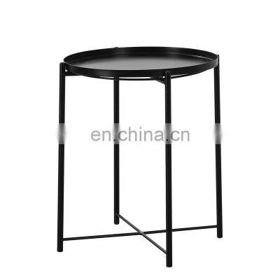 Foldable Side End Sofa Tray Metal Black Small Round Coffee Table Tea Table For Outdoor And Indoor