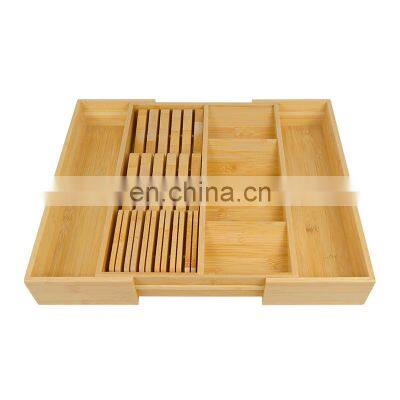 Multifunctional Expandable Bamboo Kitchen Silverware Drawer Organizer Adjustable Utensil Cutlery Organizer Tray photo-3