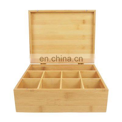 100% Bamboo Tea Box Chest Organizer 9 Storage Compartments Bamboo Storage Box photo-4