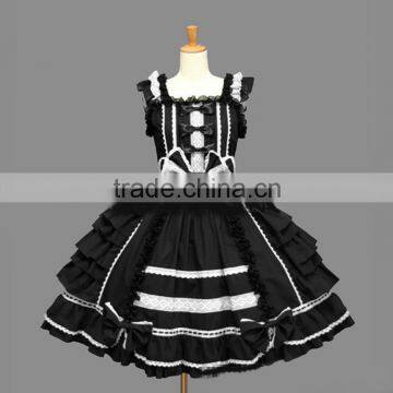 Cute Pink Harness Cotton Wrinkles Middle Waist Fancy Princess Girls Lolita Dress Cosplay Costume photo-3