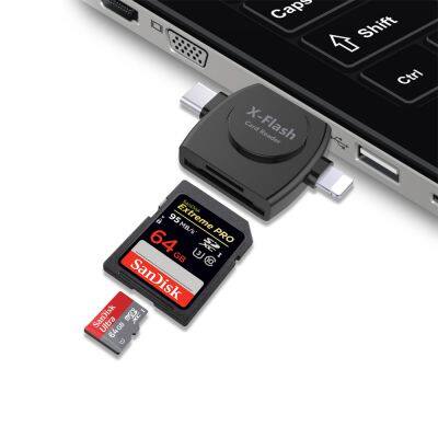 4-in-1-OTG-Kartenleser mit USB-Micro-Type-C-Schnittstelle und Micro-SD-Kartensteckplatz, Flash-Speicherkartenleser für Smartphone mit APP