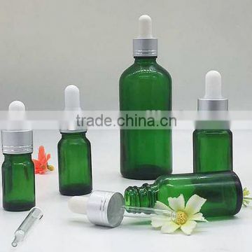 5ml to 100ml green glass bottle with matte silver squeeze dropper