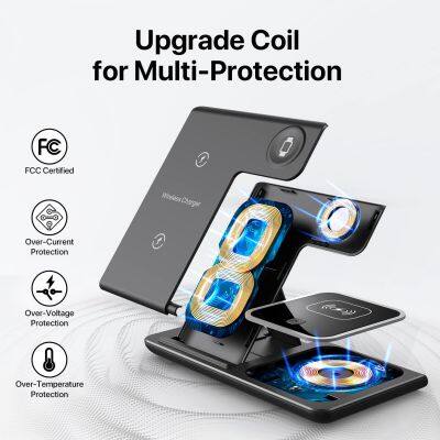 Hot Selling Multifunction Charging Stand Holders 15W Magnetic Wireless Charger 3 in 1 for Iphone Iwatch Air Pros Charging