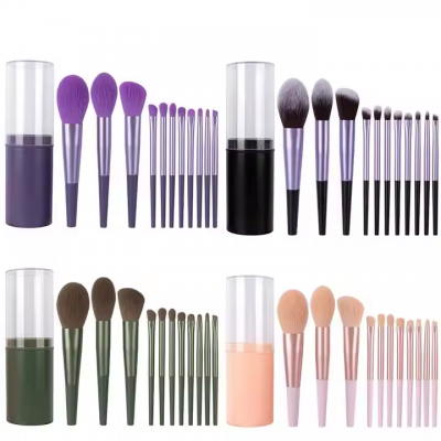 Cheap Travel 11pcs Makeup Brush Set Soft Fiber Hair Cosmetics Tools Custom Logo Long Tube Real Makeup Powder Blush Eye Brush Set photo-2