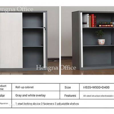 Tambour Door Office Cabinet With Adjustable Shelves | Space-Saving Sliding Track Design for Narrow Hallway & Compact Workspace | OEM/ODM