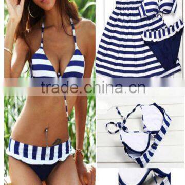 Lady Sexy Beach Cross Strip Style Halterneck Top Bikini Set padded Swimwear Sexy Lingerie