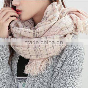 Newest Fringed Tassel Jacquard Checked Plaid Fashion Ladies Winter Wool Scarf photo-2