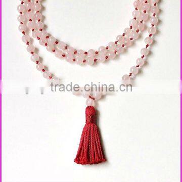 NE2127 Wholesale 108 Rose quartz mala beads necklace with tassel