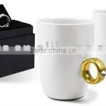 Valentines' day gifts ceramic coffee mugs cups with gold diamond ring handle