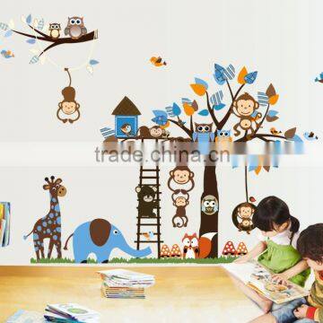 2016 Large Size Kids Cartoon Monkey Giraffe Owl Bird Wall Stickers photo-4