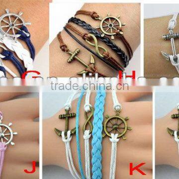 CB8176 china manufacturer anchor braided friendship leather bracelet alibaba express wholesale