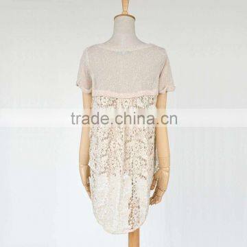 2016 Autumn Short Sleeve Pullover Lace Bottom Sweaters for Lady Supplier's Choice