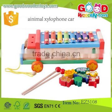 new design animal xylophone car OEM animal toys car and musical instrument combination toys for kids EZ5108