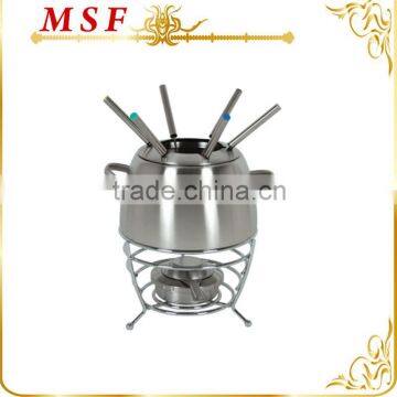 egg shaped with side handles stainless steel fondue set