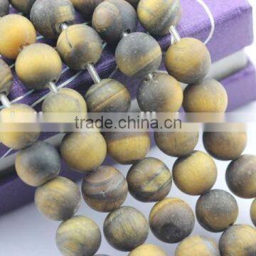 2.0mm Large Hole Hot Selling Round Matte Yellow Tiger Eye Gemstone Loose Beads Approximate 15.5 Inch